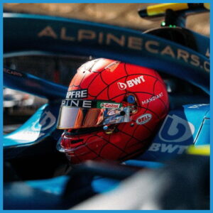 Chiếc mũ bảo hiểm Bell hình người nhện của Esteban Ocon ở chặng đua xe F1 ở Mỹ 