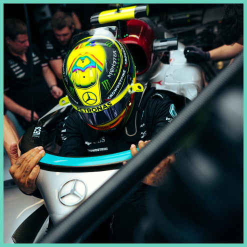 Mũ bảo hiểm Bell trái tim cầu vồng của Lewis Hamilton ở chặng đua Abu Dhabi 2022